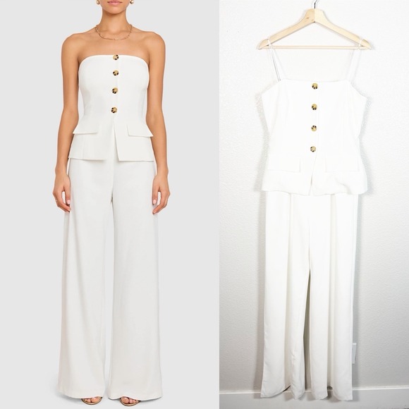Amanda Uprichard Yadira Jumpsuit Size L Women's Strapless Wide Leg Bridal